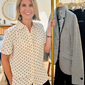 Anne Klein - Cap-Sleeve Button-Up Blouse - NWT S